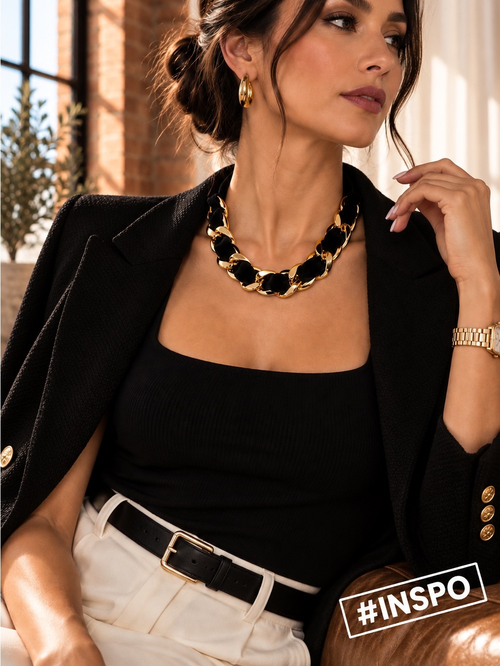 TALBOTS Velvet Dreams Link Necklace. Gold Plated with velvet ribbon accent.